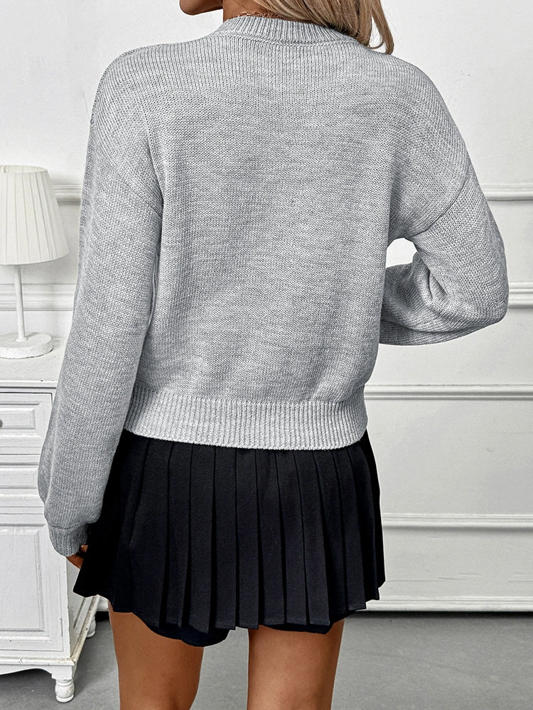 Women's 3D Floral Crew Neck Long Sleeve Pullover Sweater