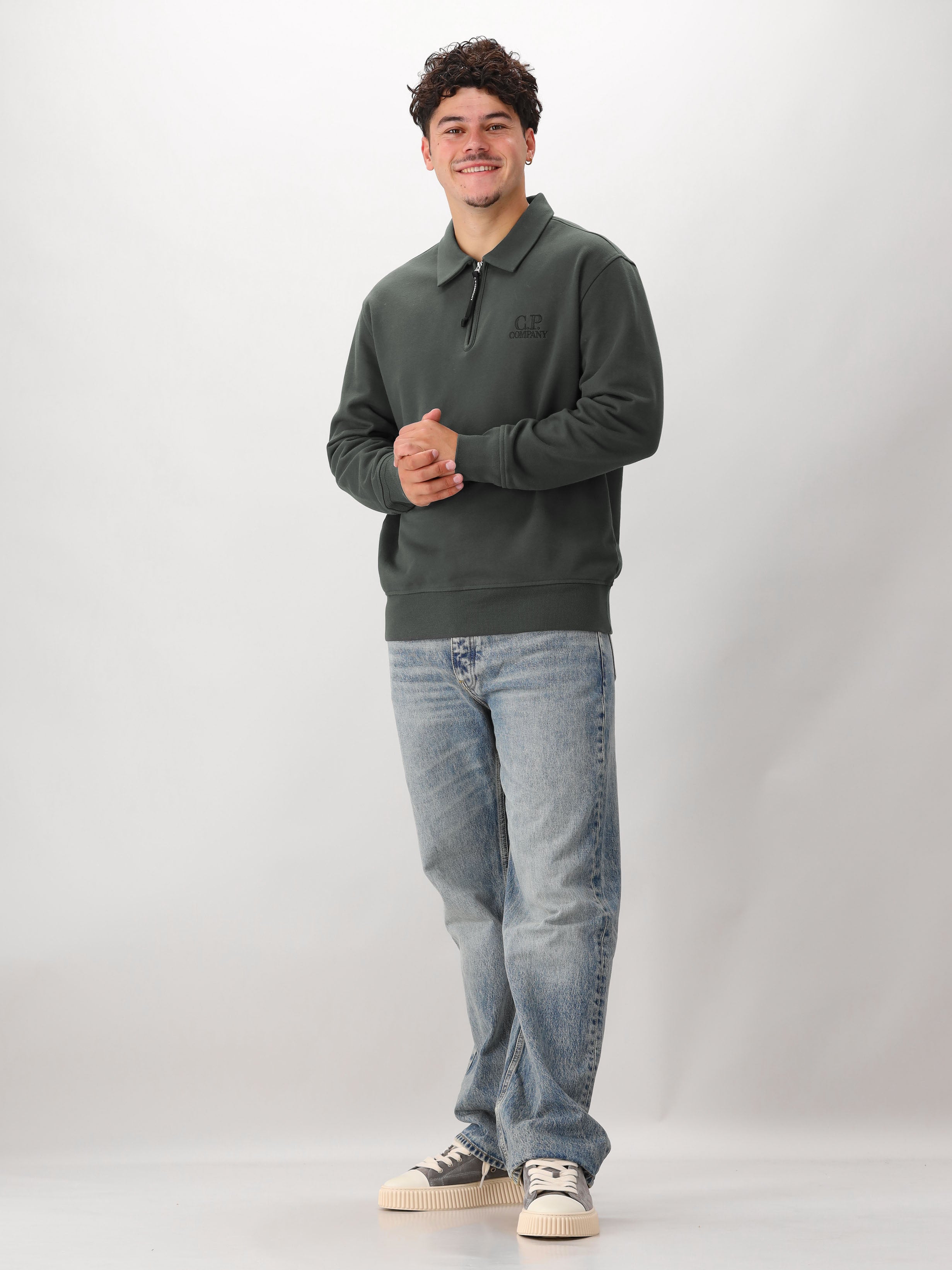 C.P. Company Sweater Grijs Half Zip