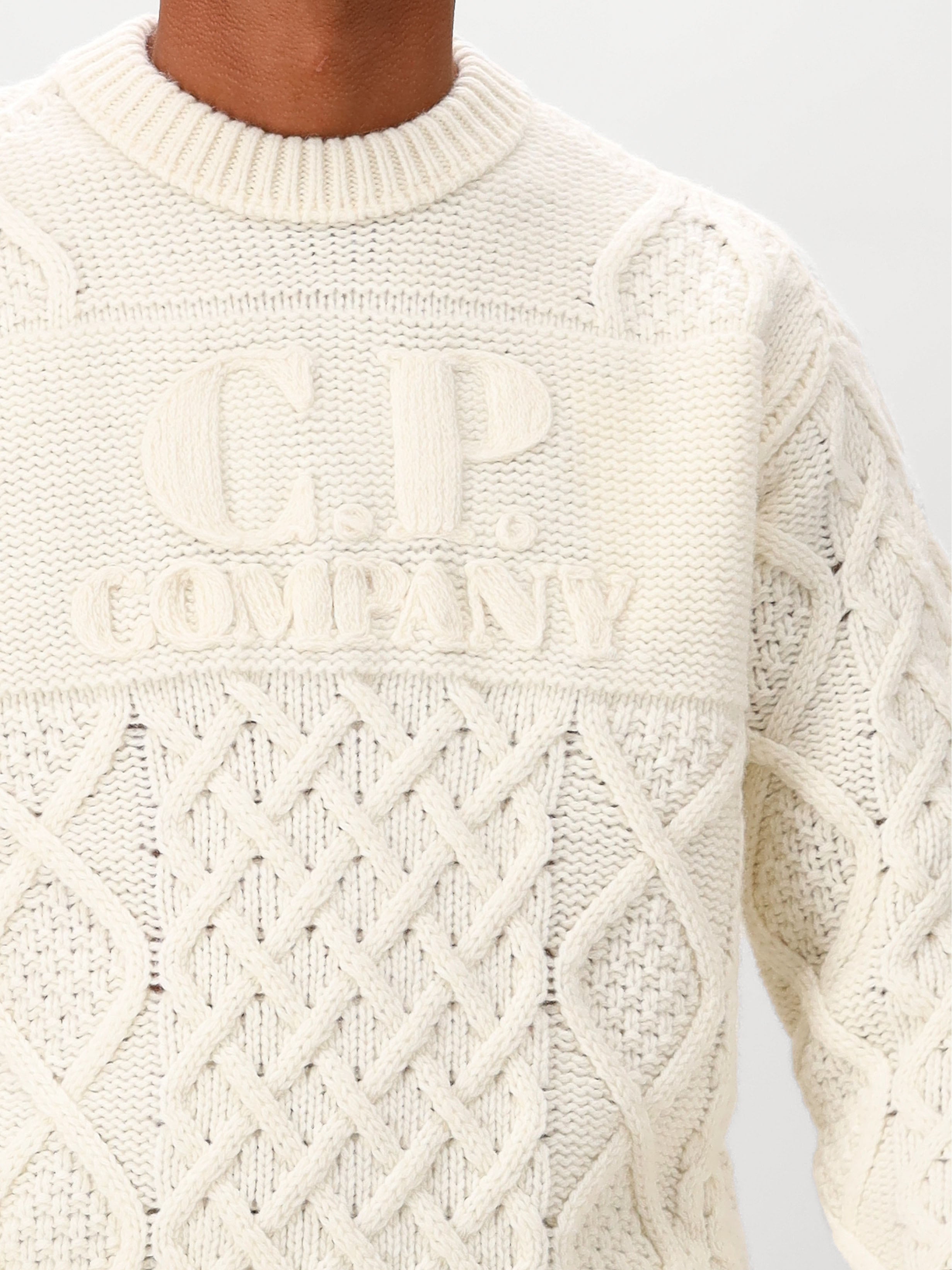 C.P. Company Gebreide Trui Wit Wool Soft Shetland