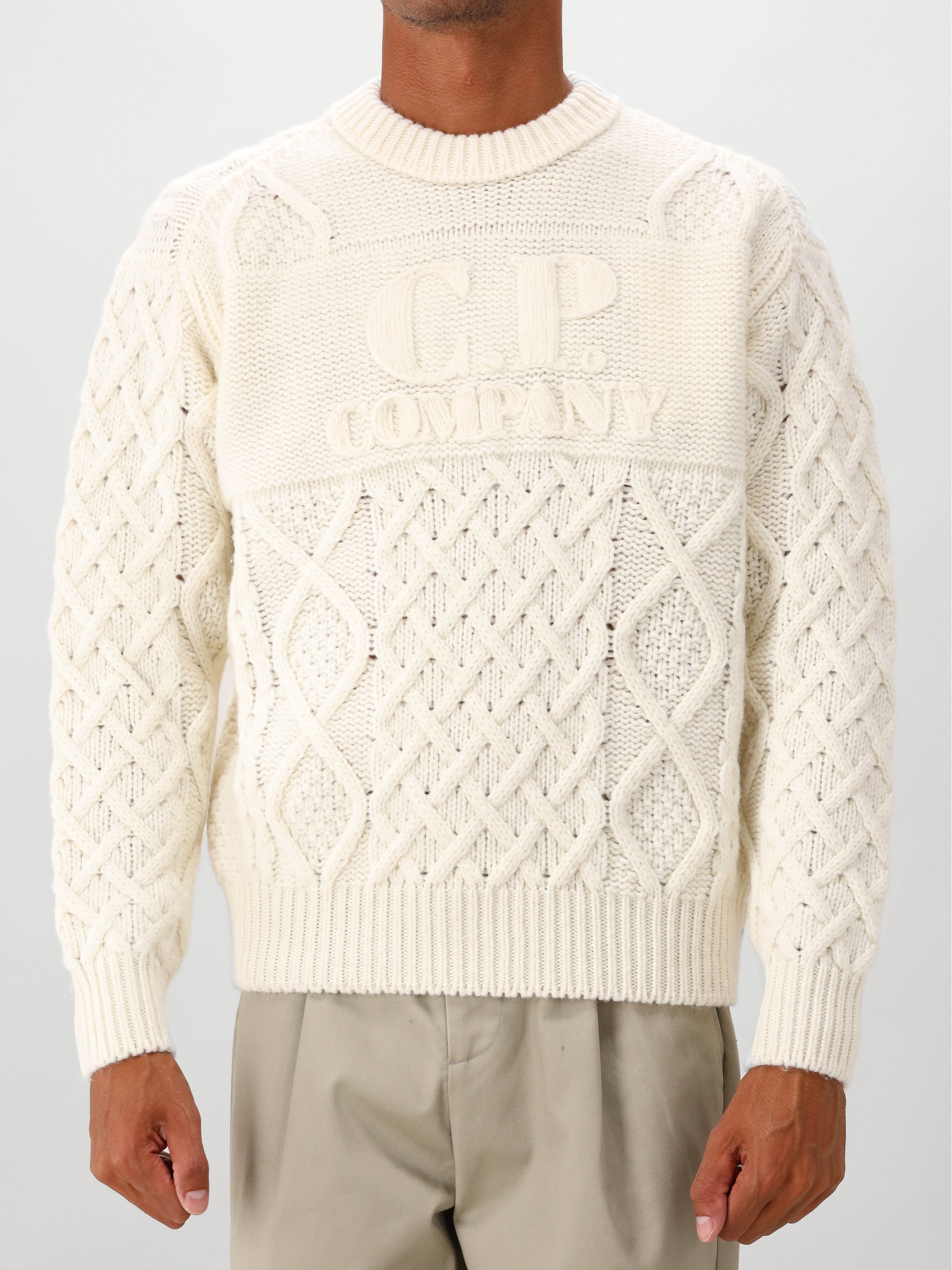 C.P. Company Gebreide Trui Wit Wool Soft Shetland