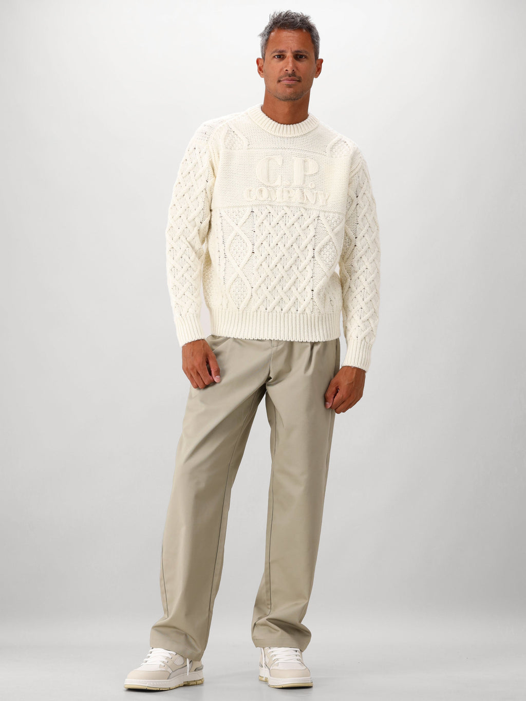 C.P. Company Gebreide Trui Wit Wool Soft Shetland