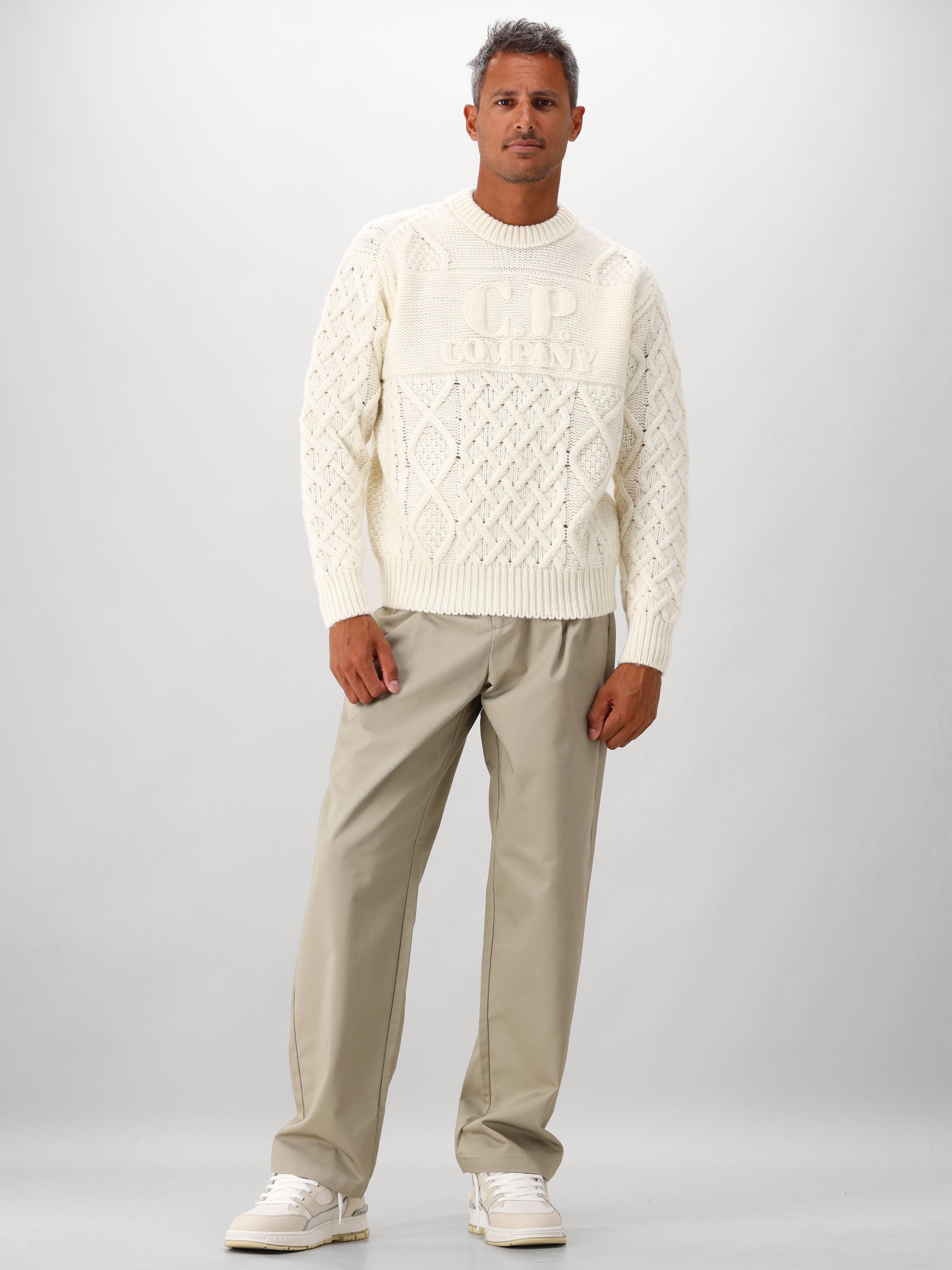 C.P. Company Gebreide Trui Wit Wool Soft Shetland