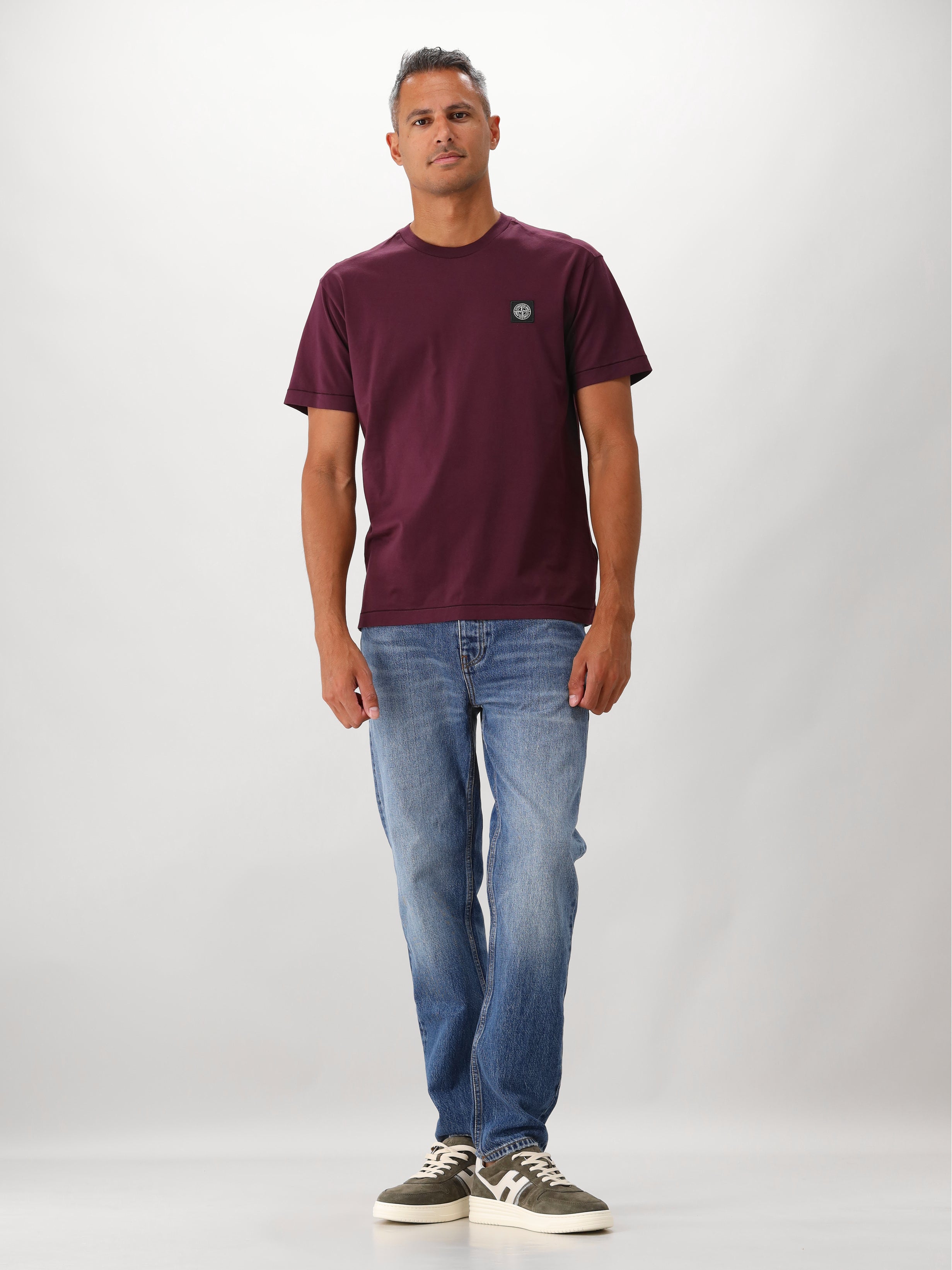 Stone Island T-shirt Paars Patch Logo